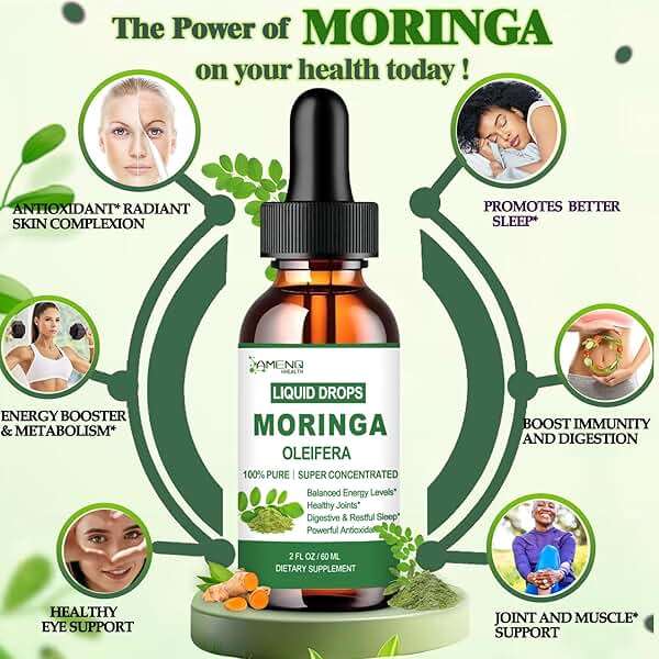 Pure Moringa Oleifera Liquid Drops, Organic Moringa Leaf Extract w. Turmeric, Black Pepper, Moringa Supplement for Energy Metabolism Immune Skin Joint & Gut, 6X Stronger Than Moringa Capsules Powder - Image 4