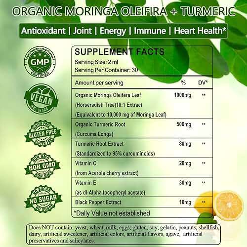 Pure Moringa Oleifera Liquid Drops, Organic Moringa Leaf Extract w. Turmeric, Black Pepper, Moringa Supplement for Energy Metabolism Immune Skin Joint & Gut, 6X Stronger Than Moringa Capsules Powder - Image 7