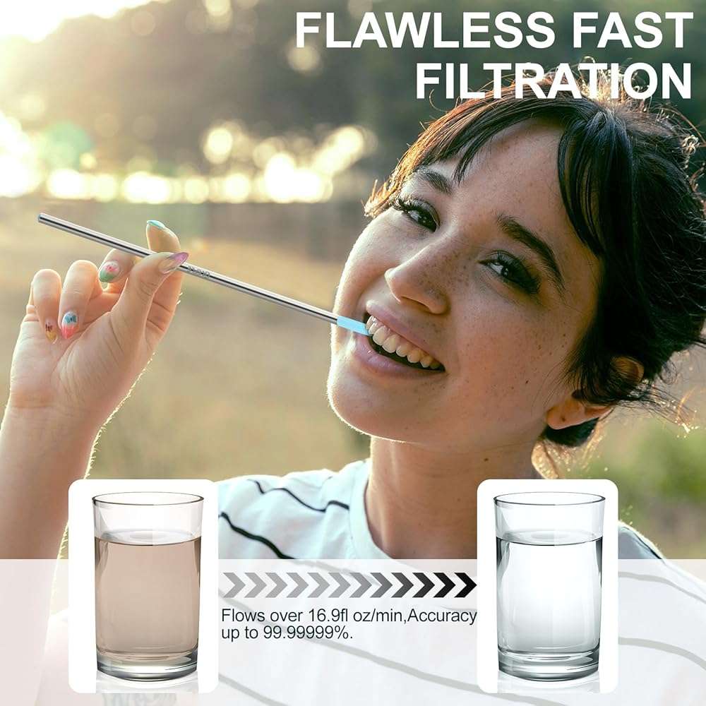 Personal Water Filter Straw, Reusable Stainless Steel Water Filter Drinking Straw Portable Outdoor Emergency Survival Gear for Hiking, Camping, Travel, Hunting & Fishing (Small) - Image 3
