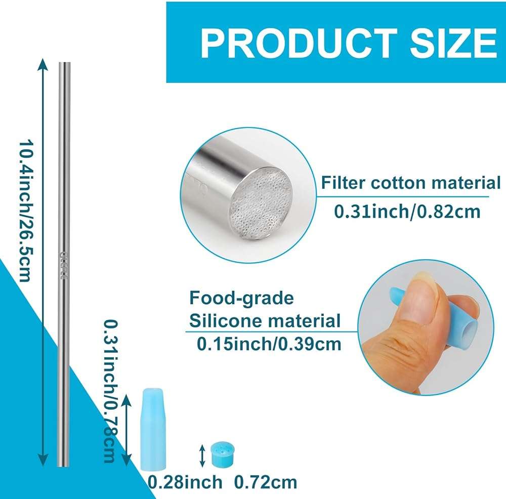 Personal Water Filter Straw, Reusable Stainless Steel Water Filter Drinking Straw Portable Outdoor Emergency Survival Gear for Hiking, Camping, Travel, Hunting & Fishing (Small) - Image 4