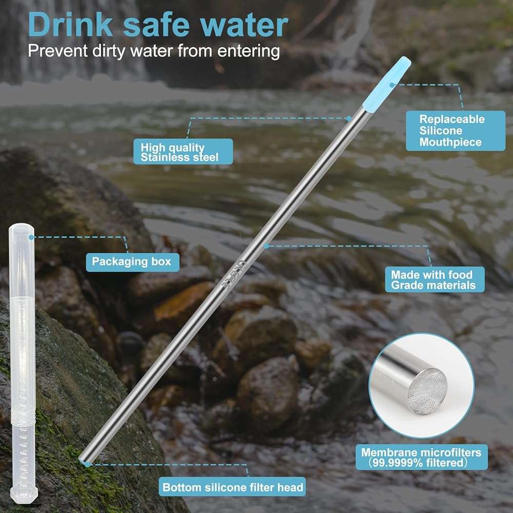 Personal Water Filter Straw, Reusable Stainless Steel Water Filter Drinking Straw Portable Outdoor Emergency Survival Gear for Hiking, Camping, Travel, Hunting & Fishing (Small) - Image 5