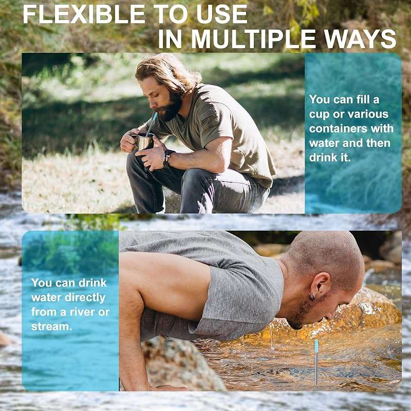 Personal Water Filter Straw, Reusable Stainless Steel Water Filter Drinking Straw Portable Outdoor Emergency Survival Gear for Hiking, Camping, Travel, Hunting & Fishing (Small) - Image 6