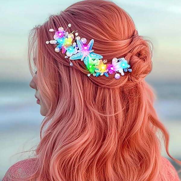 JAKAWIN Light Up Mermaid Costume Headpiece Starfish Ocean Hair Accessories for Women - Image 3