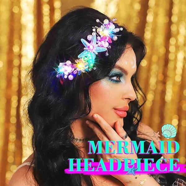 JAKAWIN Light Up Mermaid Costume Headpiece Starfish Ocean Hair Accessories for Women - Image 5