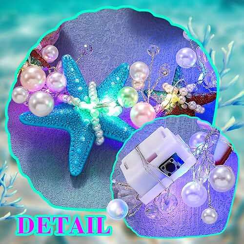 JAKAWIN Light Up Mermaid Costume Headpiece Starfish Ocean Hair Accessories for Women - Image 6
