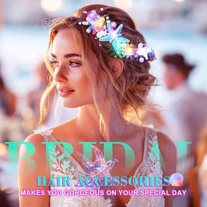 JAKAWIN Light Up Mermaid Costume Headpiece Starfish Ocean Hair Accessories for Women - Image 7
