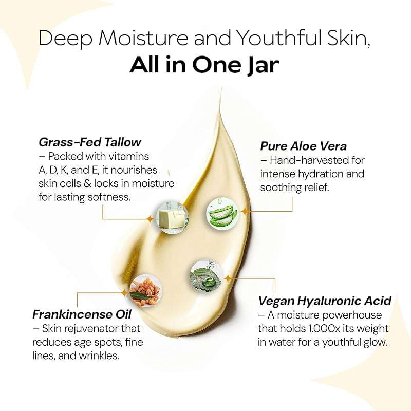 LA PURE Beef Tallow for Skin, Grass-Fed Tallow Face Cream with Aloe Vera, Hyaluronic Acid, Frankincense & Vitamin E to Hydrate, Firm, and Smooth Skin, Non-Greasy Moisturizer, Citrus Scent, 2 oz - Image 3