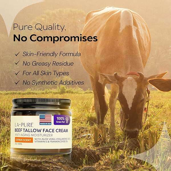 LA PURE Beef Tallow for Skin, Grass-Fed Tallow Face Cream with Aloe Vera, Hyaluronic Acid, Frankincense & Vitamin E to Hydrate, Firm, and Smooth Skin, Non-Greasy Moisturizer, Citrus Scent, 2 oz - Image 4