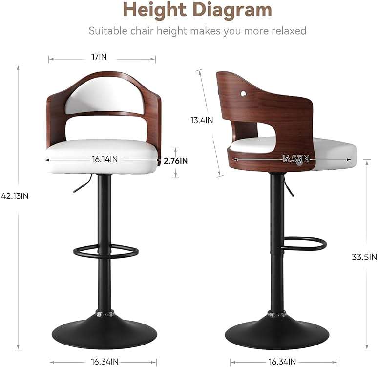 Nalupatio Modern Bar Stools Set of 3, Faux Leather Upholstered Swivel Bar Stools, Adjustable Counter Height Bar Chairs with Back for Kitchen Dining Room, White - Image 2