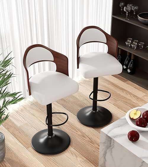Nalupatio Modern Bar Stools Set of 3, Faux Leather Upholstered Swivel Bar Stools, Adjustable Counter Height Bar Chairs with Back for Kitchen Dining Room, White - Image 3