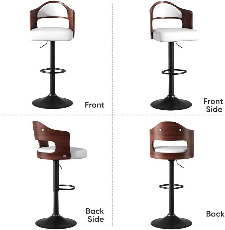 Nalupatio Modern Bar Stools Set of 3, Faux Leather Upholstered Swivel Bar Stools, Adjustable Counter Height Bar Chairs with Back for Kitchen Dining Room, White - Image 8