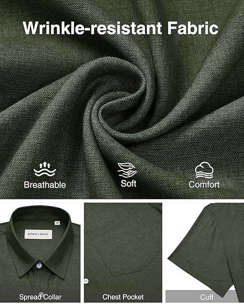Alimens & Gentle Mens Linen Shirts Short Sleeve Button Down Shirts Wrinkle Free Casual Vacation Beach Summer Tops - Image 5
