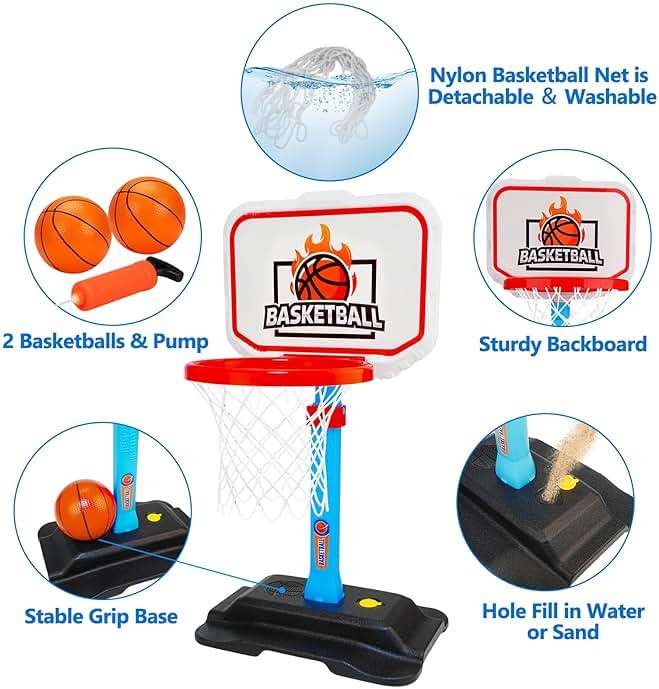 Toddler Basketball Hoop for Kids 1-3, Mini Adjustable Basketball Hoops Indoor with Balls Outdoor Pool Basketball Goal Sports Play Toys for 1 2 3 year old Baby Boys Girls First Birthday Gifts Age 1-2-3 - Image 7