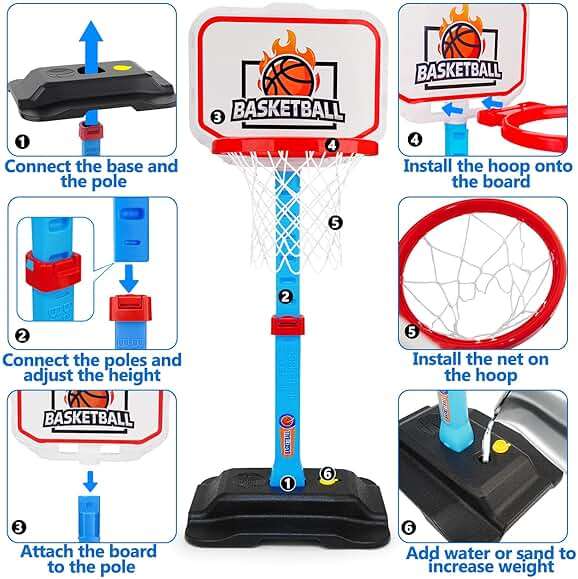 Toddler Basketball Hoop for Kids 1-3, Mini Adjustable Basketball Hoops Indoor with Balls Outdoor Pool Basketball Goal Sports Play Toys for 1 2 3 year old Baby Boys Girls First Birthday Gifts Age 1-2-3 - Image 8