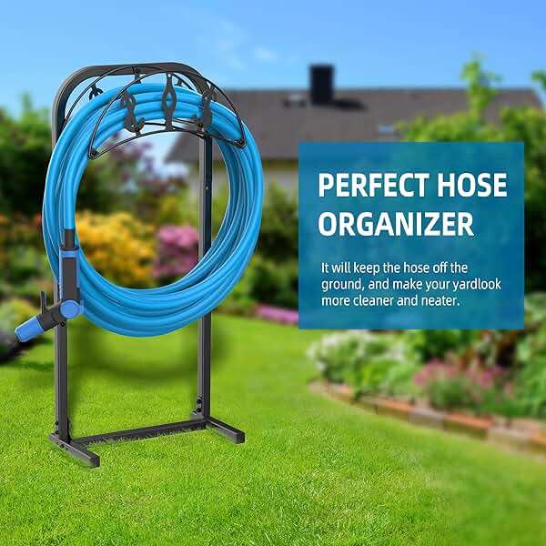 Kesito Garden Hose Holder, Water Hose Holder with 4 Spikes, Hose Reel Holds 150ft Hose, Freestanding, Heavy Duty Hose Stand Hose Hanger Hose Storage Hose Organizer for Outside Lawn Yard - Image 4