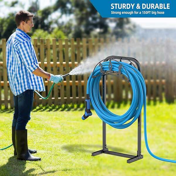 Kesito Garden Hose Holder, Water Hose Holder with 4 Spikes, Hose Reel Holds 150ft Hose, Freestanding, Heavy Duty Hose Stand Hose Hanger Hose Storage Hose Organizer for Outside Lawn Yard - Image 6