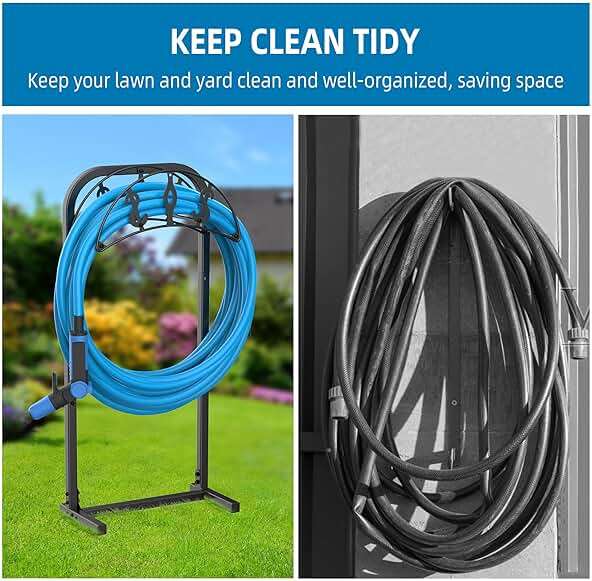 Kesito Garden Hose Holder, Water Hose Holder with 4 Spikes, Hose Reel Holds 150ft Hose, Freestanding, Heavy Duty Hose Stand Hose Hanger Hose Storage Hose Organizer for Outside Lawn Yard - Image 7