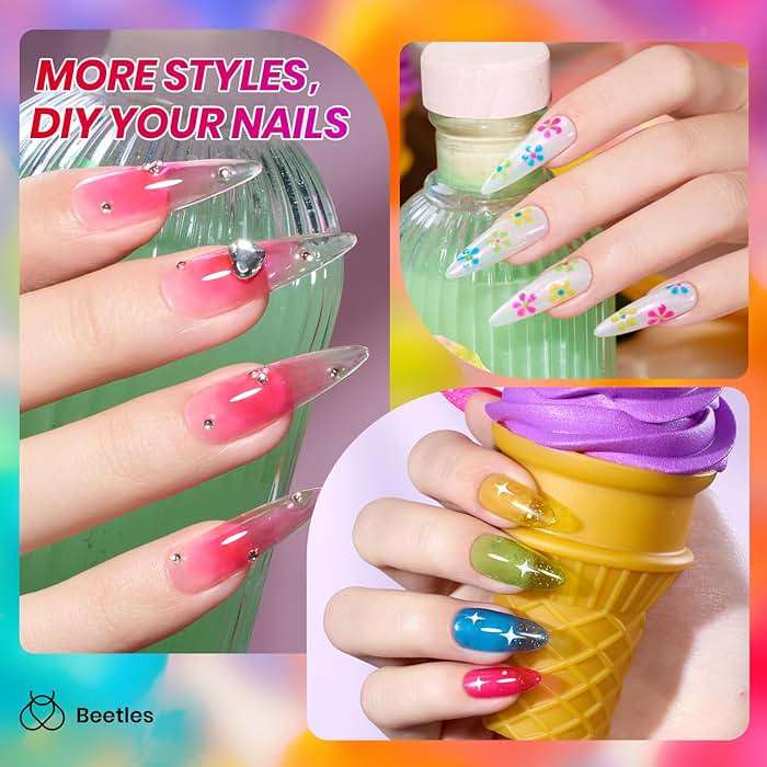 Beetles Neon Gel Nail Polish Set - 6 Colors Summer Jelly Gel Nail Polish Kit Hot Pink Red Blue Yellow Green Sheer Transparent Effect French Nail Art Tropical Glow Series Manicure Gift for Women - Image 3