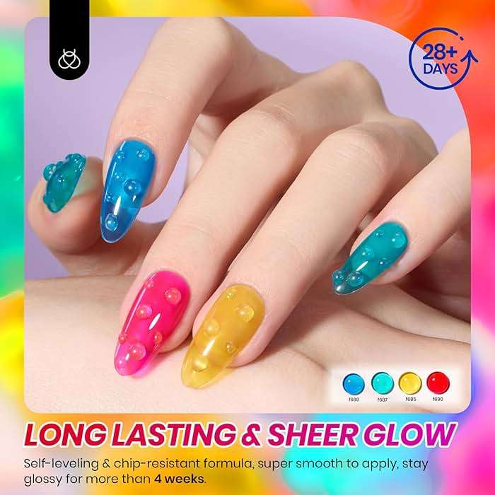 Beetles Neon Gel Nail Polish Set - 6 Colors Summer Jelly Gel Nail Polish Kit Hot Pink Red Blue Yellow Green Sheer Transparent Effect French Nail Art Tropical Glow Series Manicure Gift for Women - Image 4