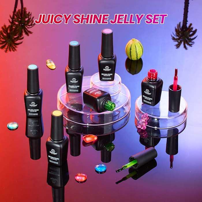 Beetles Neon Gel Nail Polish Set - 6 Colors Summer Jelly Gel Nail Polish Kit Hot Pink Red Blue Yellow Green Sheer Transparent Effect French Nail Art Tropical Glow Series Manicure Gift for Women - Image 7