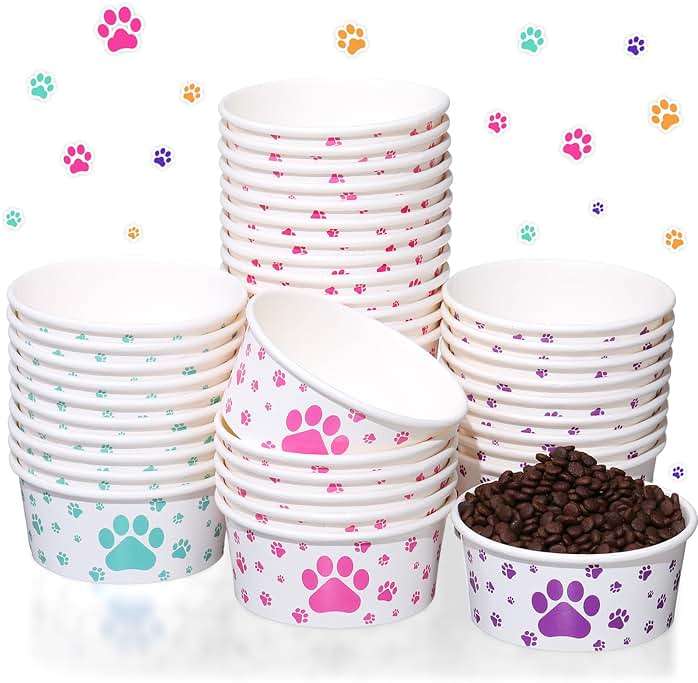 Mifoci 40 Pieces Disposable Pets Bowls 12 oz Colorful Paper Dog Bowls Cute Foot Print Design Food Dishes for Feeding Dogs and Cats Puppies Travel Wet Dry Food Water - Image 1