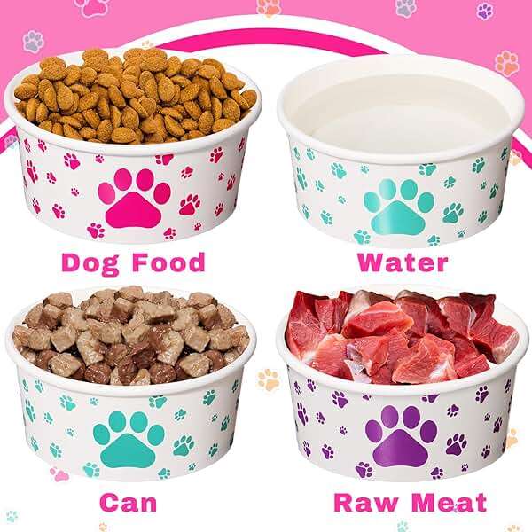 Mifoci 40 Pieces Disposable Pets Bowls 12 oz Colorful Paper Dog Bowls Cute Foot Print Design Food Dishes for Feeding Dogs and Cats Puppies Travel Wet Dry Food Water - Image 3