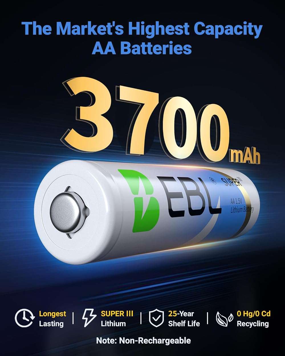 EBL AA Lithium Batteries 3700mAh, 1.5V Longest Lasting Double A Battery Upgraded Super Ⅲ Lithium AA Batteries for 1.5V Devices, Blink Camera, Doorbell, 12 Pack Non-Rechargeable - Image 2
