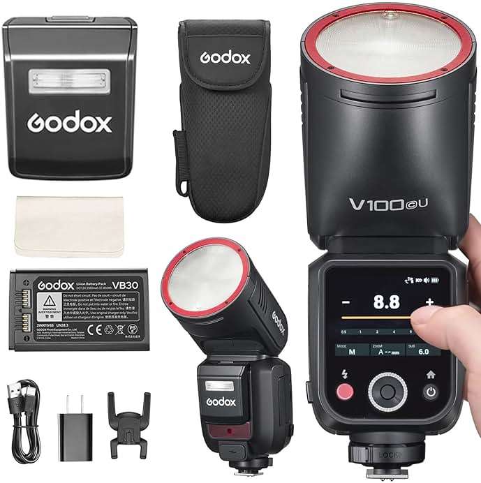 Godox V100 V100-C USA Version Flash for Canon, 100Ws Touchscreen Speedlite, Detachable Sub Flash, USB-C Charge Battery, 2.4G Wireless 1/8000 HSS TTL, GODOX V100 C V100C V100-CU Camera Flash Speedlight - Image 1