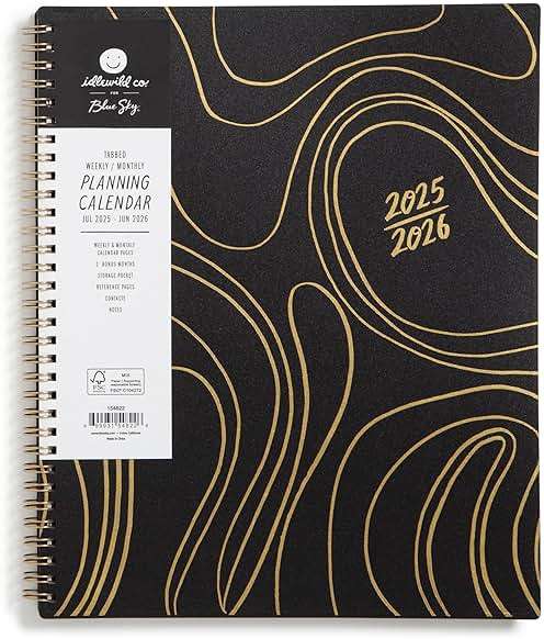 Blue Sky Idlewild 2025-2026 Weekly and Monthly Academic Year Planner Calendar, July 2025 - June 2026, 8.5" x 11", Flexible Cover, Wirebound, Laminated Tabs, Storage Pocket, Black Swirl - Image 1