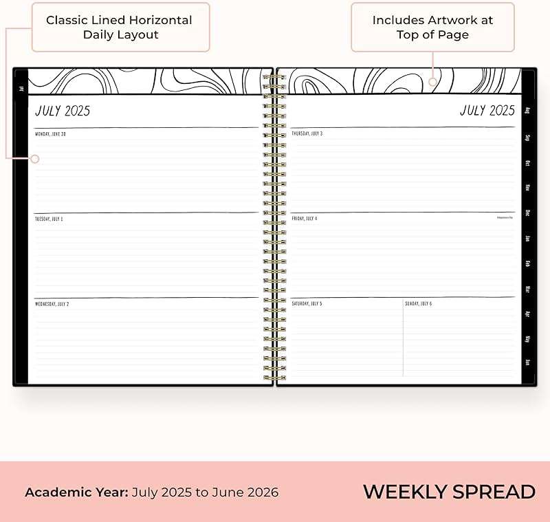 Blue Sky Idlewild 2025-2026 Weekly and Monthly Academic Year Planner Calendar, July 2025 - June 2026, 8.5" x 11", Flexible Cover, Wirebound, Laminated Tabs, Storage Pocket, Black Swirl - Image 3
