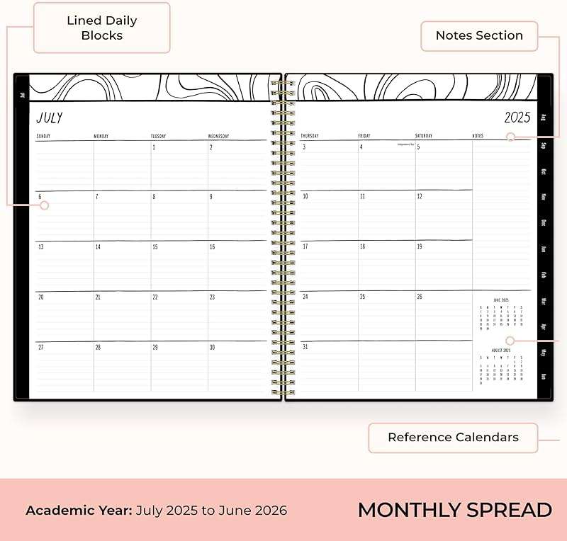 Blue Sky Idlewild 2025-2026 Weekly and Monthly Academic Year Planner Calendar, July 2025 - June 2026, 8.5" x 11", Flexible Cover, Wirebound, Laminated Tabs, Storage Pocket, Black Swirl - Image 4