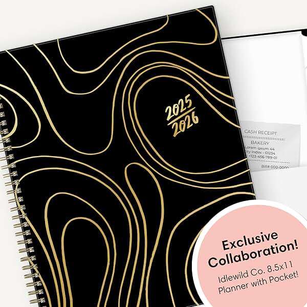 Blue Sky Idlewild 2025-2026 Weekly and Monthly Academic Year Planner Calendar, July 2025 - June 2026, 8.5" x 11", Flexible Cover, Wirebound, Laminated Tabs, Storage Pocket, Black Swirl - Image 5