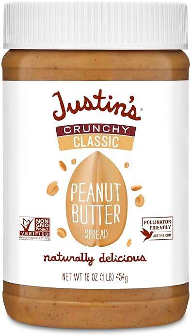 Justin's Crunchy Classic Peanut Butter 16oz. Jar, Gluten Free, Non-GMO, Responsibly Sourced - Image 1