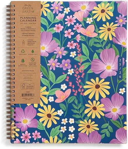 Blue Sky Sustainability 2025-2026 Weekly and Monthly Academic Year Planner Calendar, July 2025 - June 2026, 8.5" x 11", Flexible Cover From Recycled Plastic, Wirebound, Laminated Tabs, Storage Pocket, Gail - Image 1