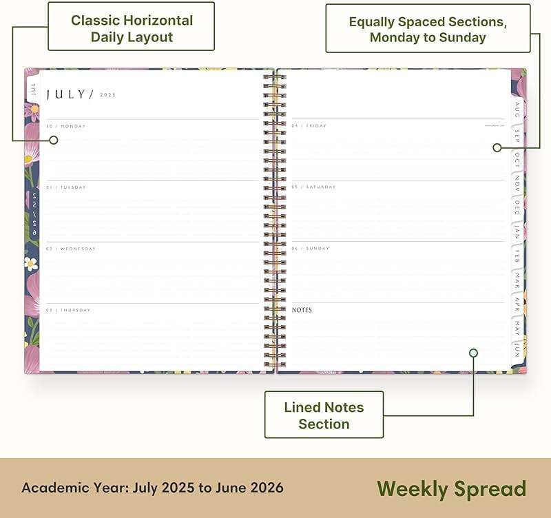 Blue Sky Sustainability 2025-2026 Weekly and Monthly Academic Year Planner Calendar, July 2025 - June 2026, 8.5" x 11", Flexible Cover From Recycled Plastic, Wirebound, Laminated Tabs, Storage Pocket, Gail - Image 3