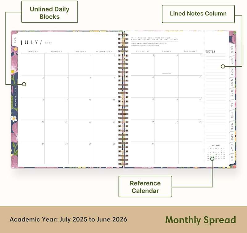 Blue Sky Sustainability 2025-2026 Weekly and Monthly Academic Year Planner Calendar, July 2025 - June 2026, 8.5" x 11", Flexible Cover From Recycled Plastic, Wirebound, Laminated Tabs, Storage Pocket, Gail - Image 4
