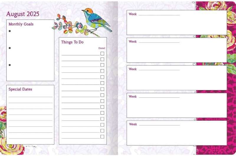 WSBL Ladybird 2026 Monthly Planner – 17-Month Format (Aug 2025-Dec 2026) with Elastic Band Closure & Back Pocket, Decorative Artwork by Tim Coffey, 9.75"× 7.5" - Image 4