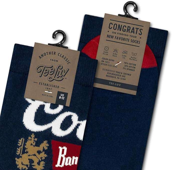 Tee Luv Men's Coors Banquet Beer Logo Crew Socks (Navy/Red) - Image 2