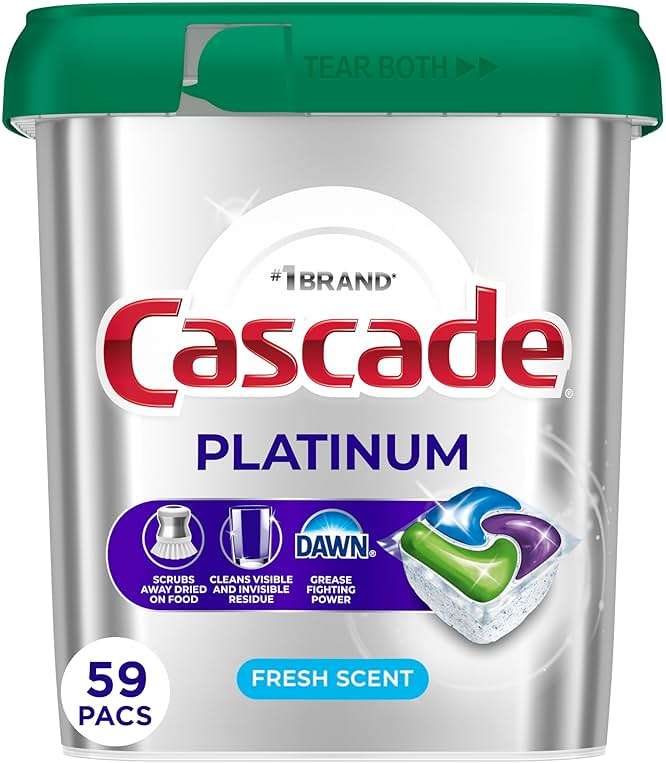 Cascade Platinum Dishwasher Pods, Dishwasher Detergent, Dish Detergent Soap, Fresh, 59 Count - Image 1