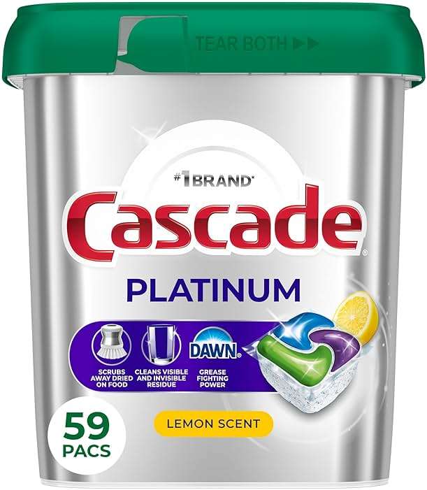 Cascade Platinum Dishwasher Pods, Dishwasher Detergent, Dish Detergent Soap, Lemon, 59 Count - Image 1