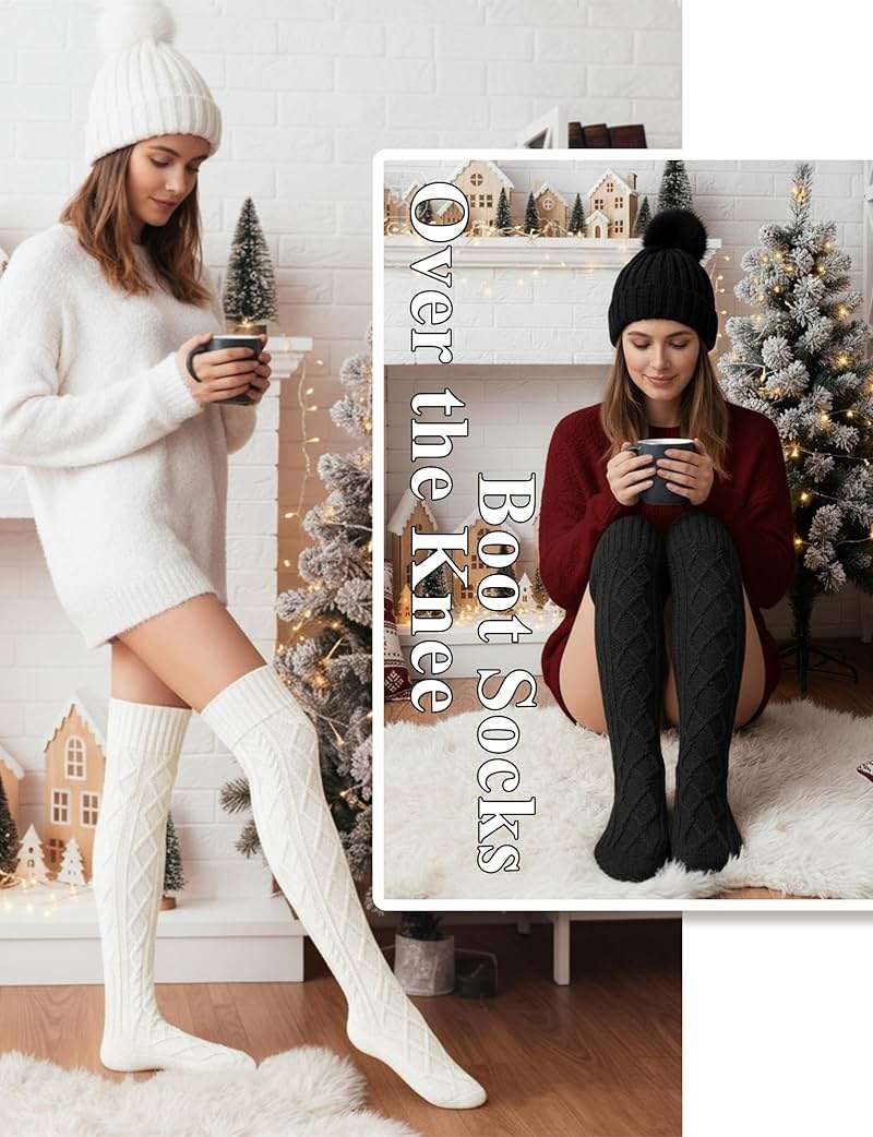Buauty Women's Thigh High Socks Cable Knitted Knee High Socks Over The Knee Leg Warmers Extra Long Winter Stockings Fashion - Image 5