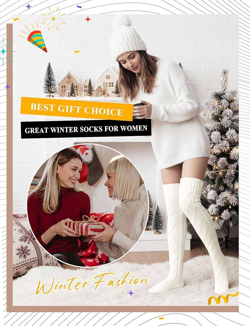 Buauty Women's Thigh High Socks Cable Knitted Knee High Socks Over The Knee Leg Warmers Extra Long Winter Stockings Fashion - Image 6