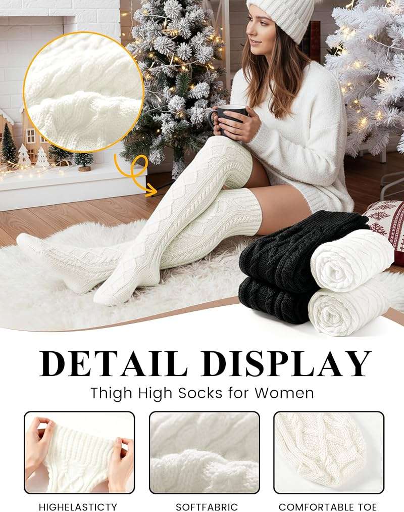 Buauty Women's Thigh High Socks Cable Knitted Knee High Socks Over The Knee Leg Warmers Extra Long Winter Stockings Fashion - Image 7