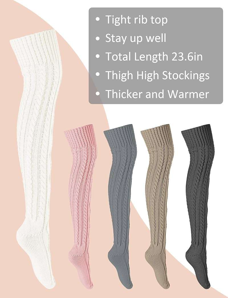 Buauty Women's Thigh High Socks Cable Knitted Knee High Socks Over The Knee Leg Warmers Extra Long Winter Stockings Fashion - Image 9