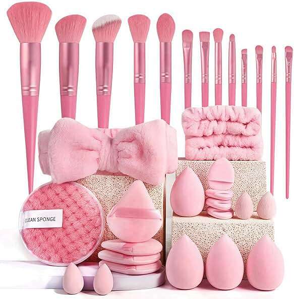 Makeup Brush Set 33 Pcs Makeup Tool Set Premium Synthetic Foundation Powder Concealers Eye shadows Blush Makeup Brushes (Pink, 33 Piece Set) - Image 1