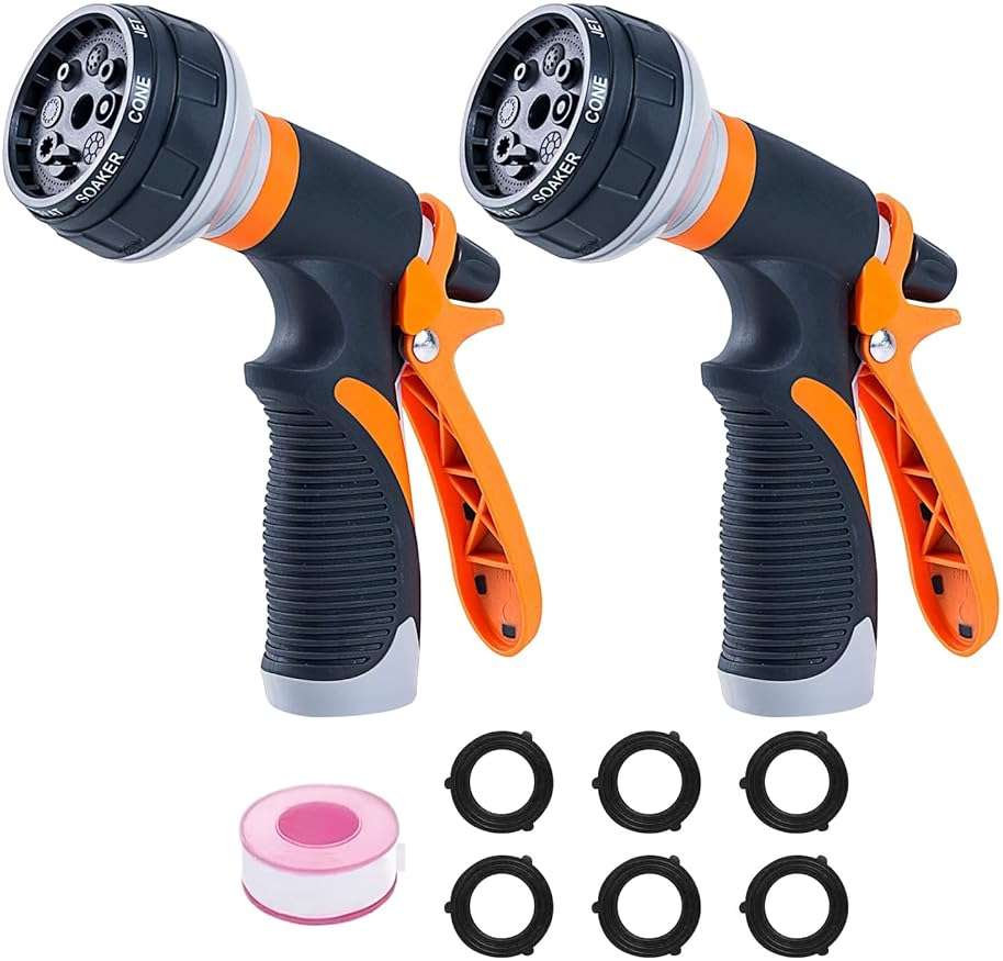 Garden Hose Nozzle Sprayer,Water Hose Sprayer with 8 Adjustable Spraying Modes,2 Pack High Pressure Nozzle Sprayer,Leak Proof Hand Sprayer for Watering Plants, Car and Pet Washing - Image 1