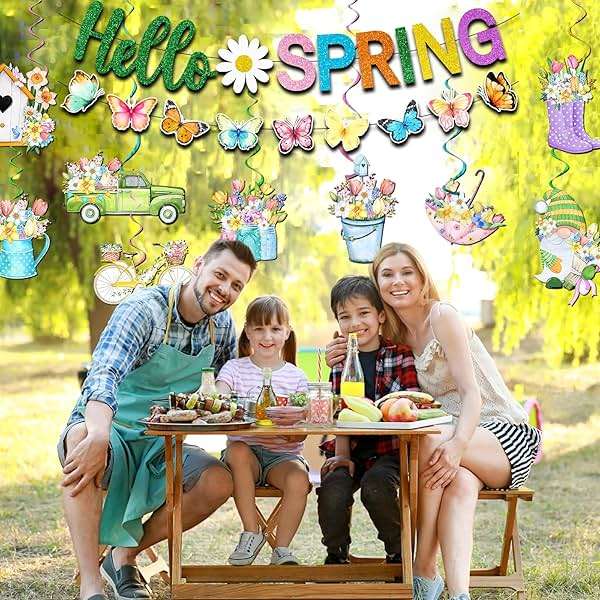 Spring Decorations Banner,Spring Party Decorations Includes Hello Spring Banner and Butterfly Spring Hanging Swirls, Spring Decorations for Office Home Classroom - Image 2