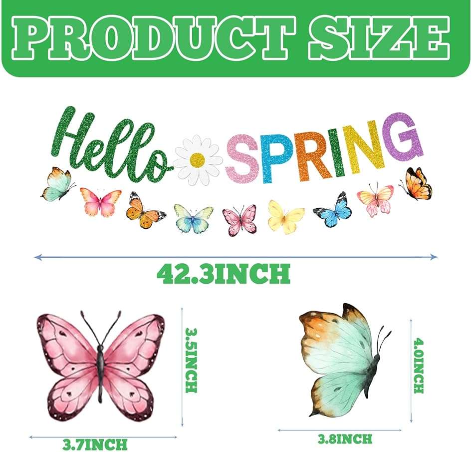 Spring Decorations Banner,Spring Party Decorations Includes Hello Spring Banner and Butterfly Spring Hanging Swirls, Spring Decorations for Office Home Classroom - Image 4