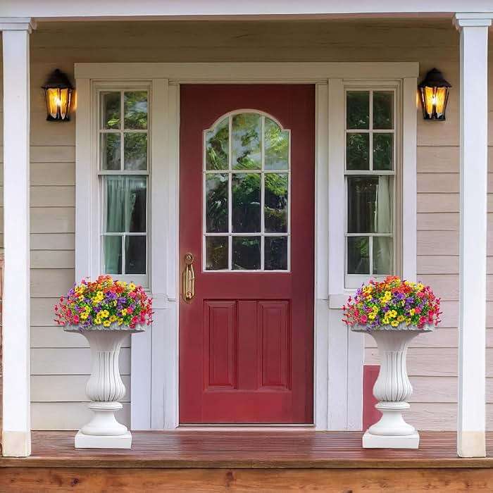 16 Bundles Artificial Flowers Outdoor Spring Summer Decoration Fake Silk Colorful Daisy Eucalyptus Realistic UV Outside Faux Plants for Garden Porch Window Box Home Decor(Red Yellow Pink Purple) - Image 3