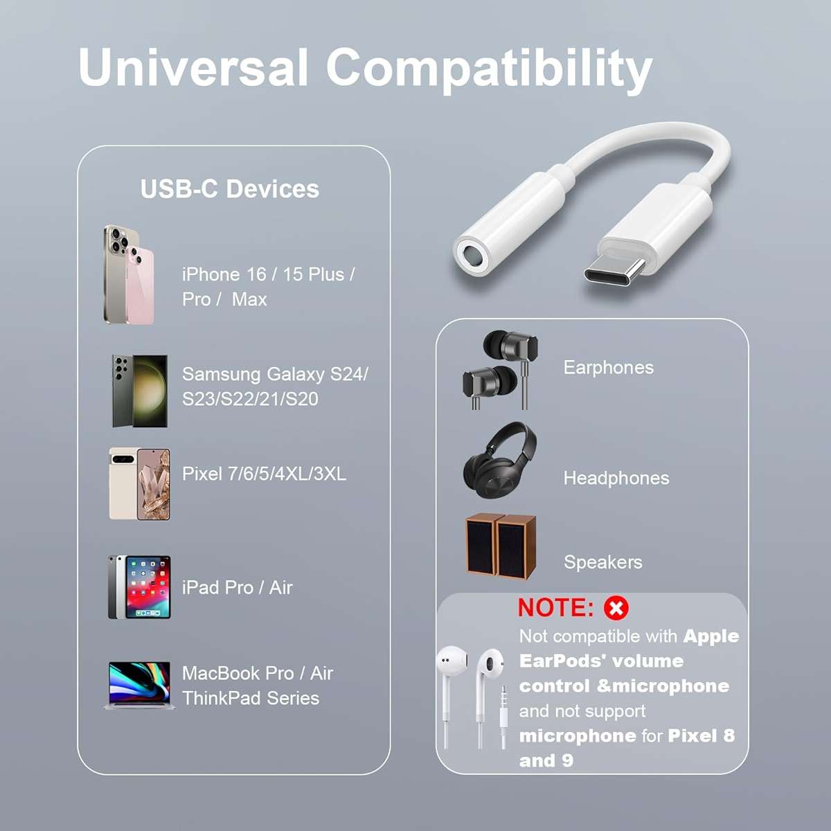 Duyasurs 2 Pack USB C to 3.5mm Headphone Jack Adapter, USB C to Aux Audio Dongle Cable Cord Compatible with iPhone 17/16/15 Pro/15 Pro Max, iPad Pro, MacBook, Samsung S21-24, Pixel 7/6/5 - Image 3